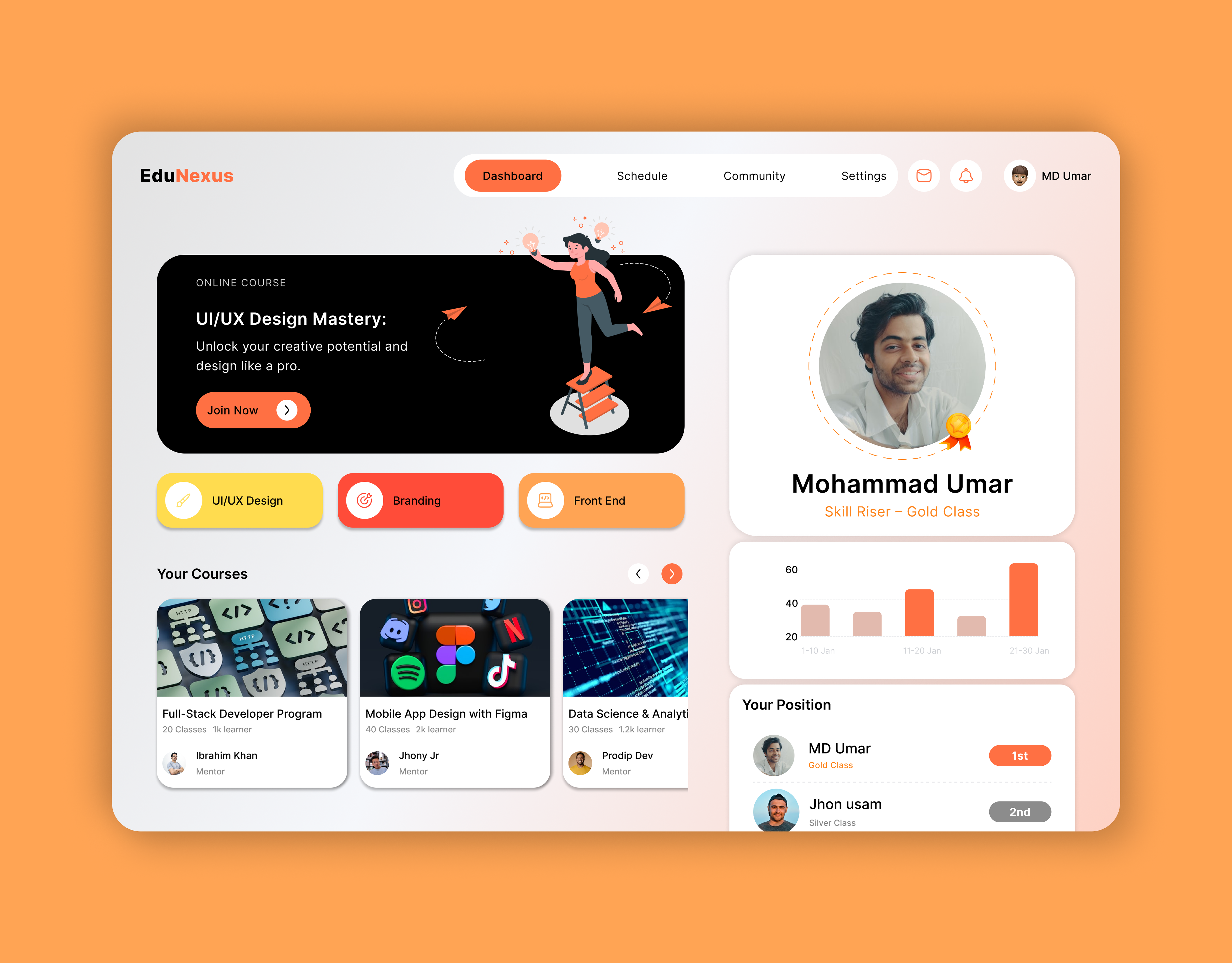 Course Dashboard Design – EduNexus app app design branding course dashboard dashboard design education figma graphic design icon landing page learnig logo mobile app online trending ui uiux ux web