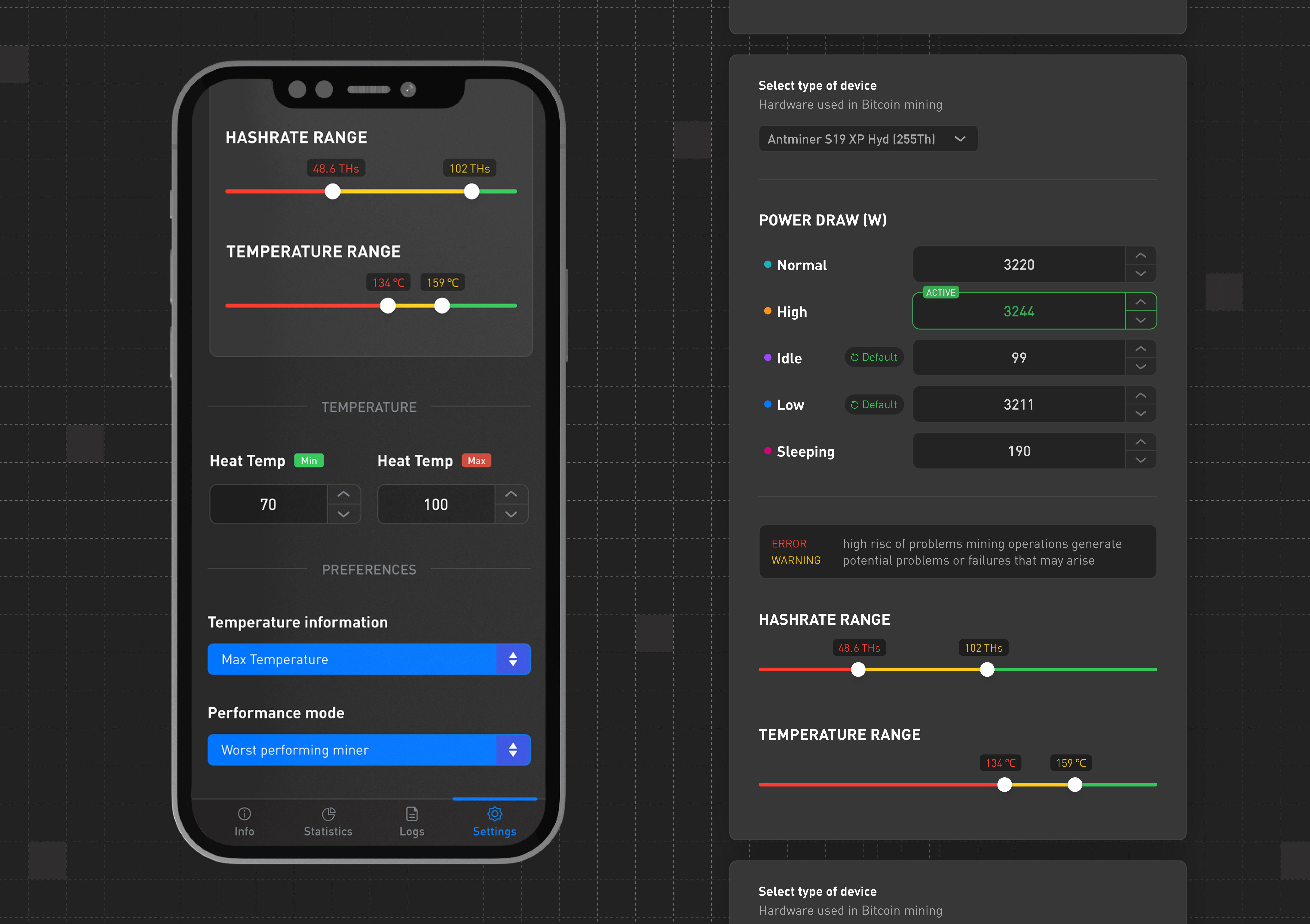 📈 Crypto Mining Control app bitcoin control crypto dark dashboard interface ios iphone mining mobile monitoring panel software ui ux web