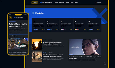 UI for a gaming blog website - MeuPlayStation blog dark design figma game gaming playstation ps theme ui ux