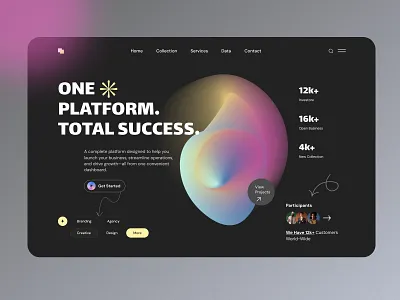 Business - Hero Header ® – Dark theme ai ai website business chart design header hero home page interface landing management marketing product design saas saas website typography ui design ux design web web design website