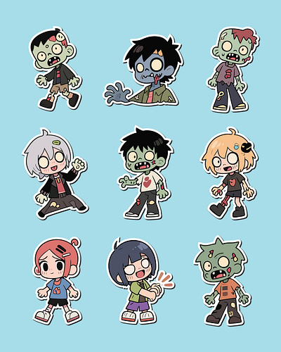 Cute zombie stickers_3 cartoondesign cartoonzombie cutedesign cutesticker cutezombie digitalart digitalsticker digitalvector halloweenart illustrationdesign kawaiizombie spookysticker stickerart stickerdesign vectorart vectorillustration vectorsticker zombiecharacter zombieillustration zombiesticker