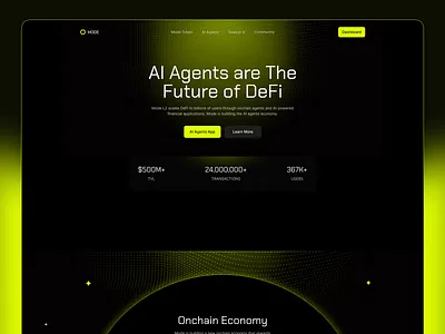 DeFi AI Agent Website Design aiagent blockchain cryptodashboard cryptoui dappdesign defi tokenomics uxui web design web3design website