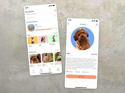 Adoption pet store app design mobile app mobile design pet adoption app pet store app petstore ui ui design uiux uiux design visual design