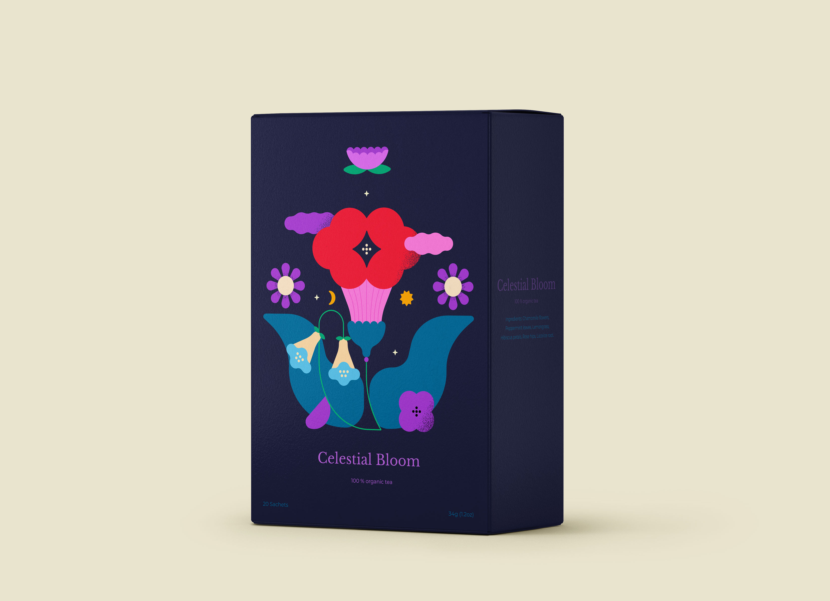 Botanical tea package design botanical box brand branding cartoon style coffee colourful design flat floral flowers herbal illustration label organic package packaging product tea vector