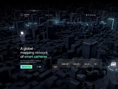 Natix — Web Design for Smart Camera Mapping Network 3d 3d animation 3d city ai ai assistant ai camera depin iot landing page motion graphics smart camera smart design smart home ui design web design web3