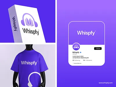 Whispfy Logo Design app book booklogo brand branding headset icon identity listening logo logodesign music sound wave whispfy