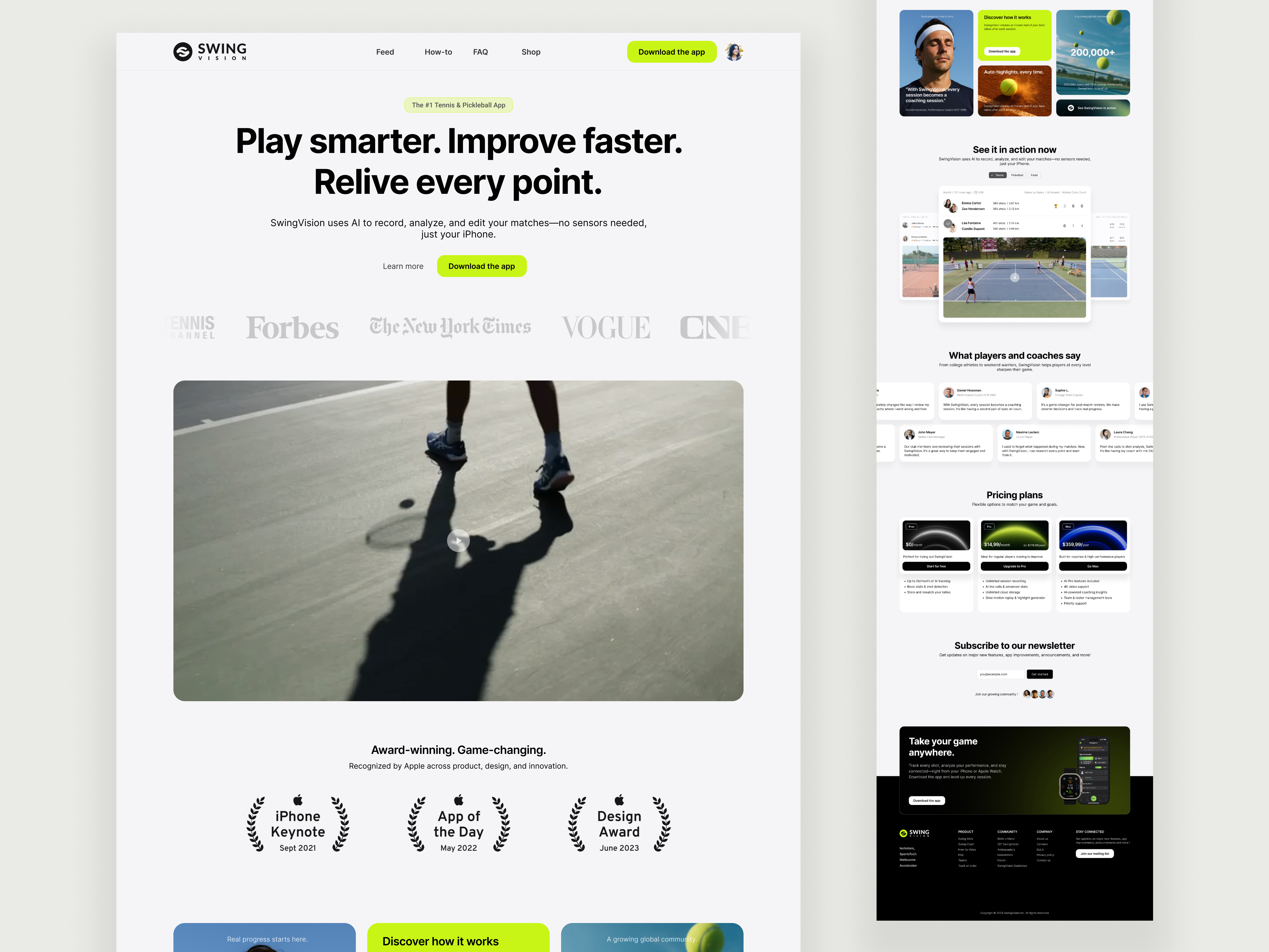 SwingVision – Homepage Redesign for Tennis & Pickleball heroheader homepage landing pickleball redesign swingvision tennis ui ux