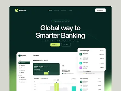 PayWise - Landing Page branding dashboard dashboard design finance finance web design landing page landing page design performance analytics web design website design zayma