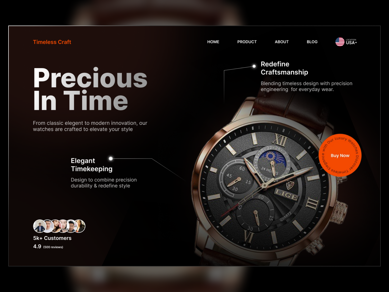 Elegant Watch - Landing Page clock concept design elegant feedback graphic design mobile app mobileui precious time timeless ui watch watch ui web web ui