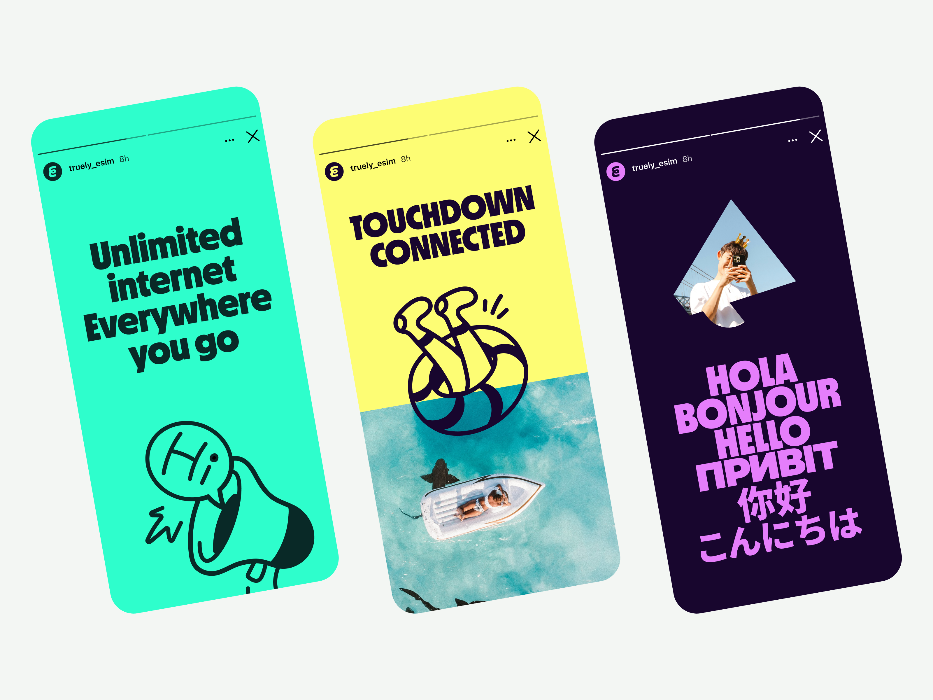 Social media branding digitalnomad esim identity instagram story marketing social media social post stories story design travel tech ui