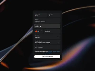 Contact Form clean component darkmode elements form minimal modern popupdesign productdesign textfield typography ui uidesign uiux visualdesign