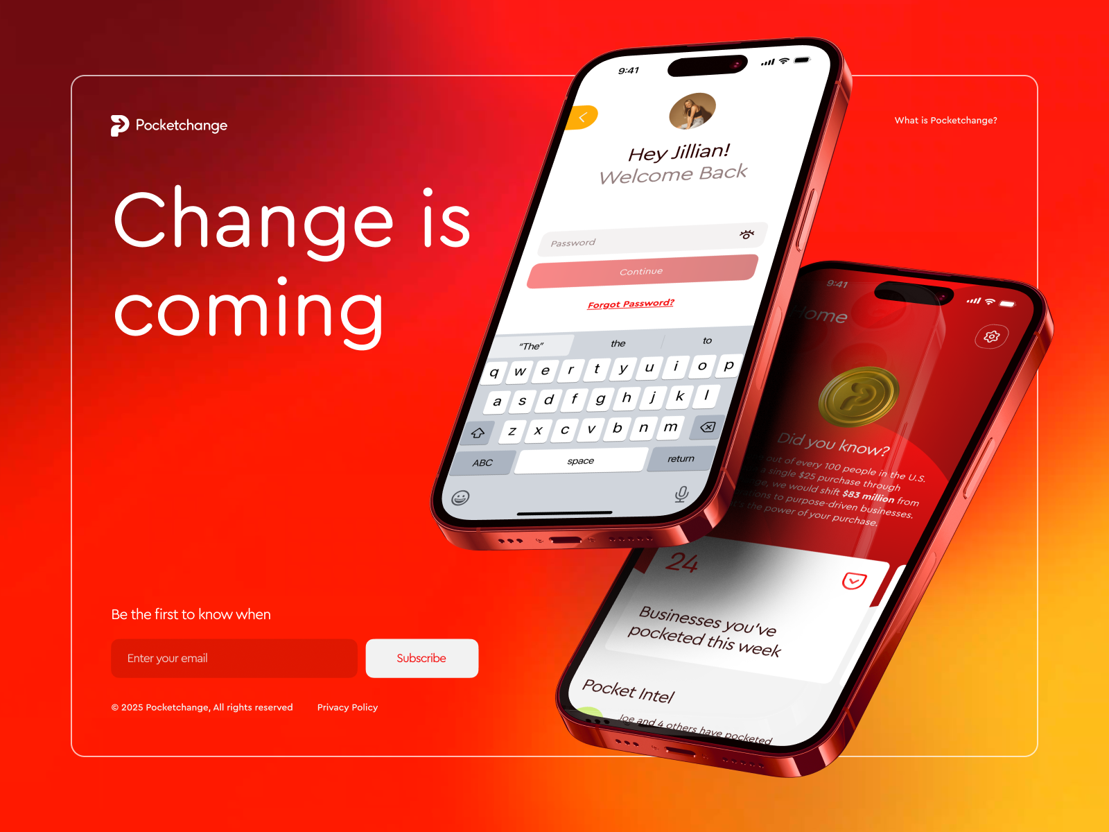 Pocketchange: Coming Soon branding change coming soon identity landing landng page logo pocket ui ux