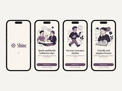 Shine: Application onboarding education elearning language language app language learning mobile app onboarding ui