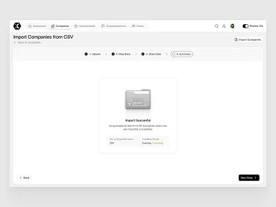 Import Companies page minimal product design saas web app