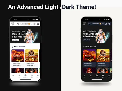 Dark and Light Online Casino UI design mobile design mobile ui ui user experience