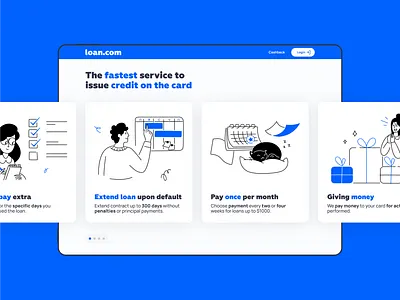 Fintech Platform, Benefit cards, Illustrations | Loan.com benefits blue desktop finan finance fintech flatten illustration interface loan microfinance microfinance platform product product design ui ux uxui web
