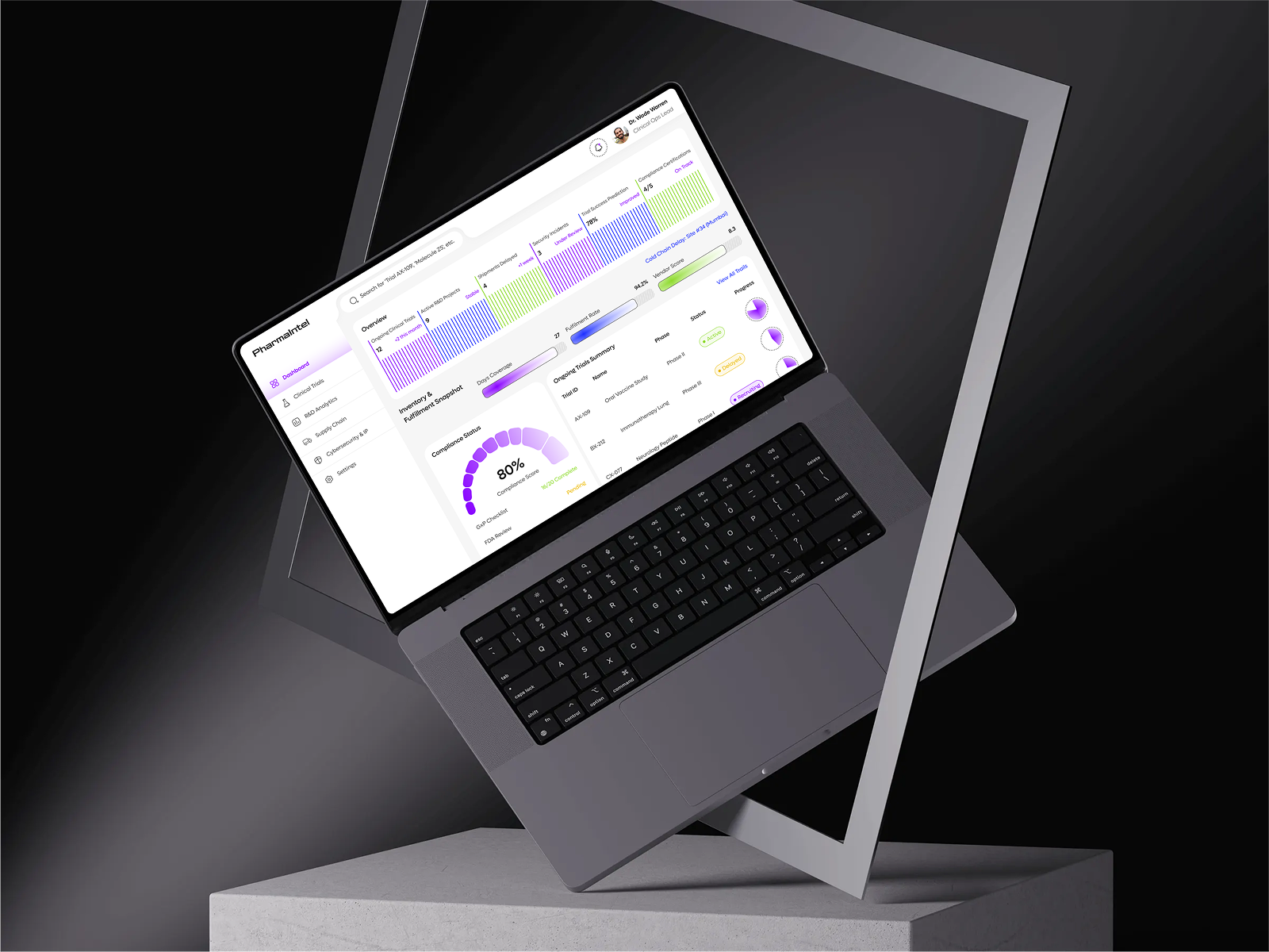 Pharma Manufacturer SaaS Dashboard clinical trail compliance tech cybersecurity dashboard design dashboard ux health innovation healthcare pharma tech product design software as a service software design uiux user experience user interface web