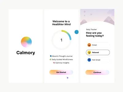 Calmory app onboarding app branding mobile ui ux