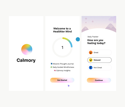 Calmory app onboarding app branding mobile ui ux