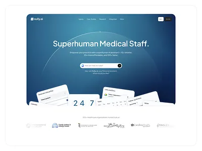 Sully.ai — Superhuman Medical Staff ai ai assistant animation clean interface design for conversion digital health gradient hero section landing page medial ui medical ai medical product minimal ui motion graphics product design startup design ui ux web app