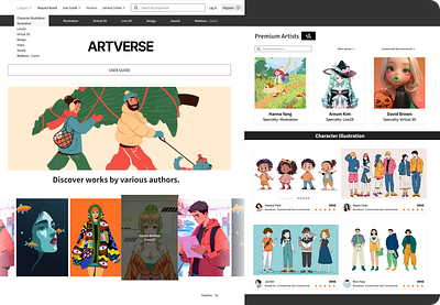 Web UI for Art Commission Marketplace 3d artist graphic design illustration live2d ui uiux design visual design web ui website ui design