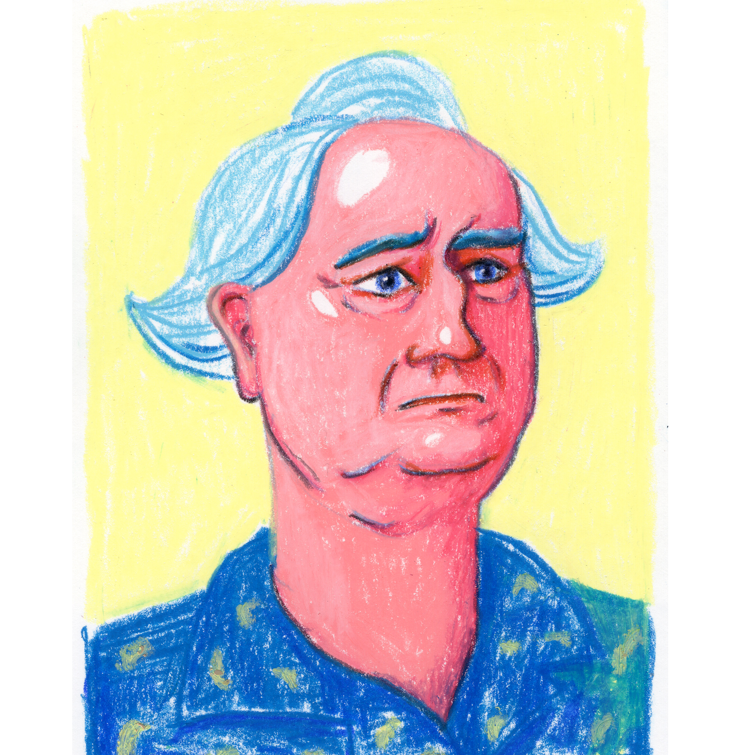 worried guy portrait in crayon art crayon hand drawn illustration