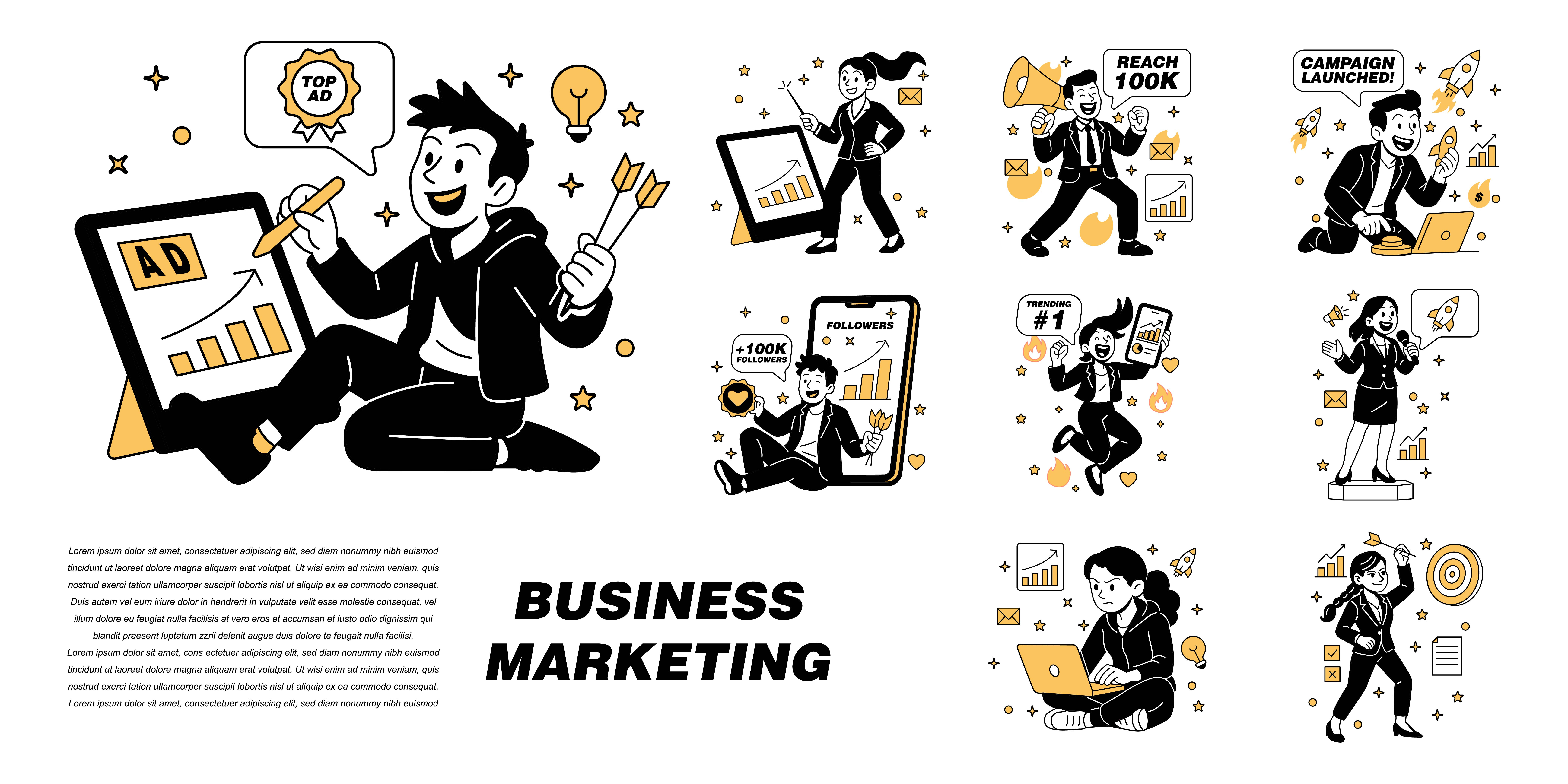 Vector illustration of business marketing concepts with characte content