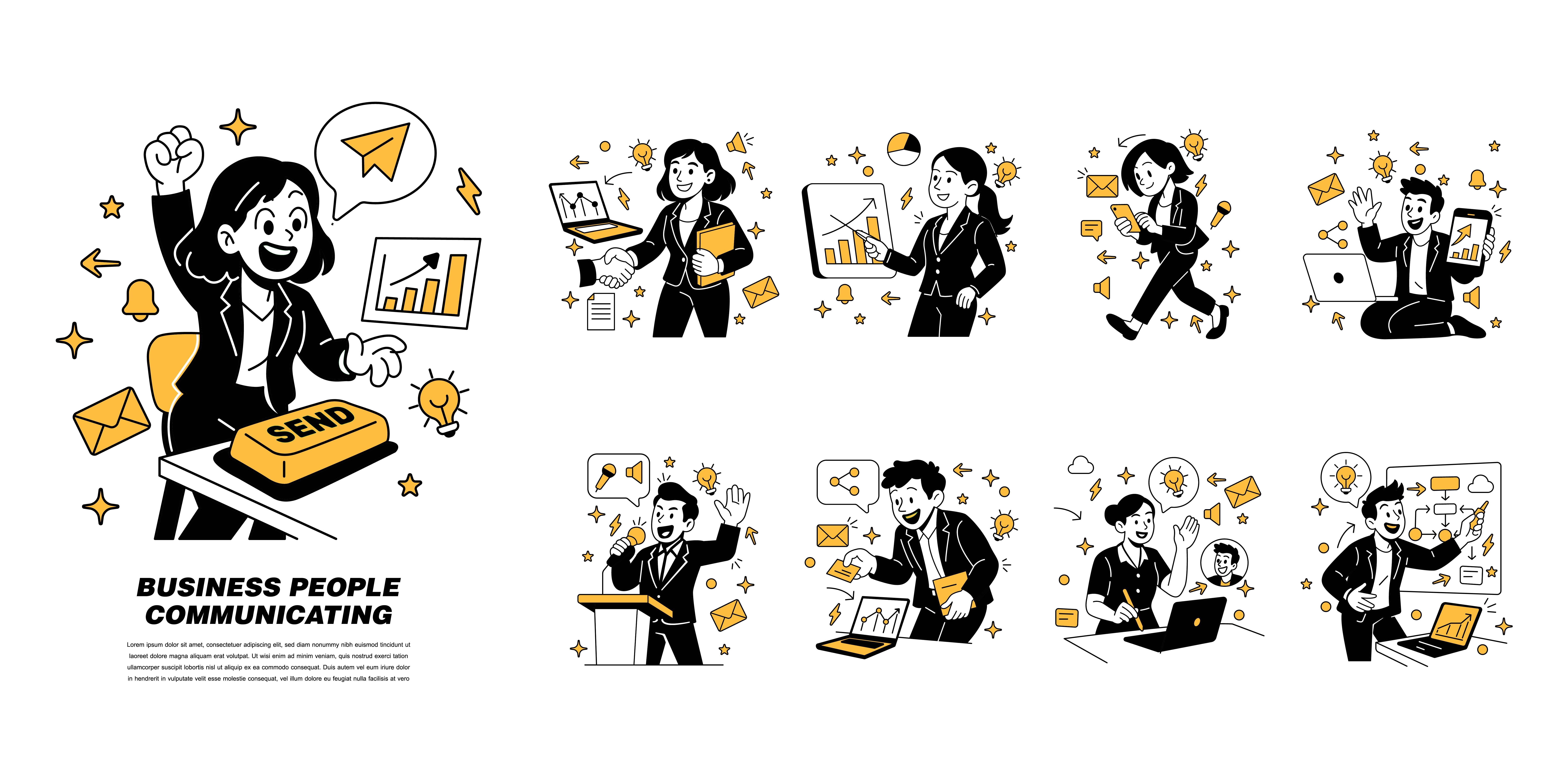 Vector illustration set of business people communicating network