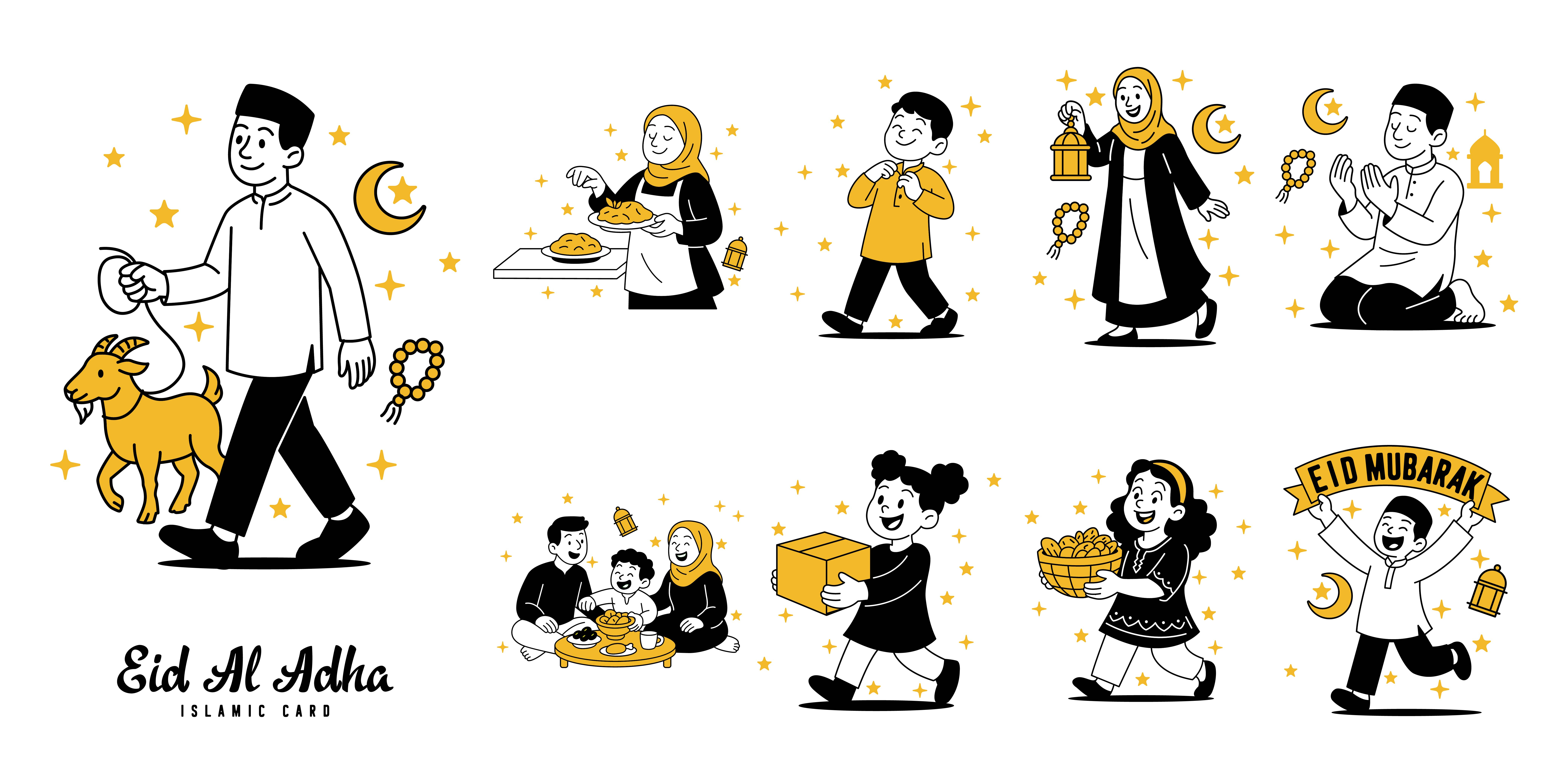 A festive set of cartoon vector banner illustrations food