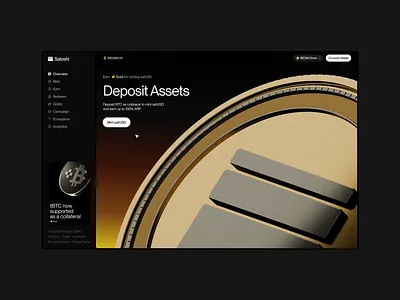 Satoshi dashboard design concept 3d 3d coin animation crypto dashboard defi deposit gradient graphic design product design ui ux wallet