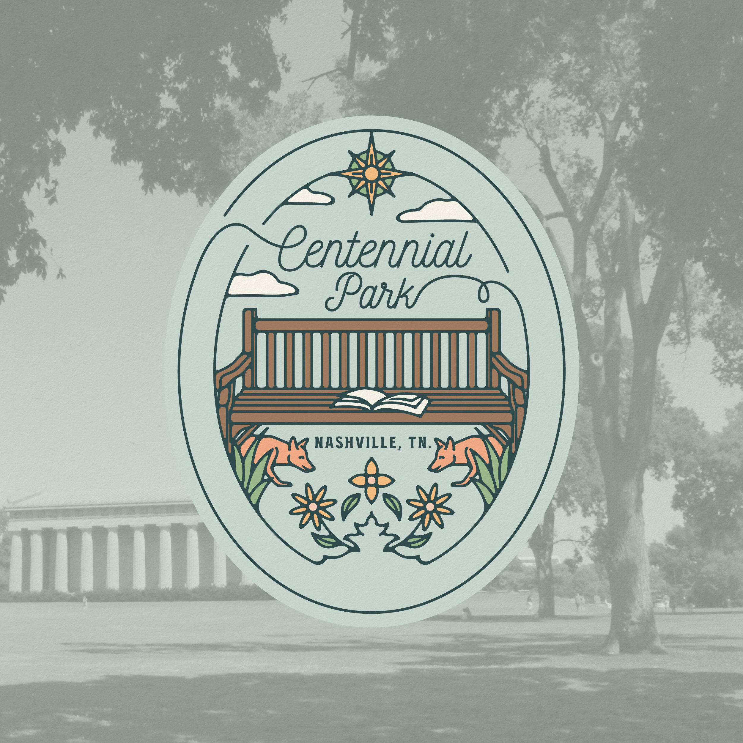 Centennial Park Conservancy Badge, 2024 badge bench flower fox illustration merchandise nashville nature outdoors park parks sticker tennessee