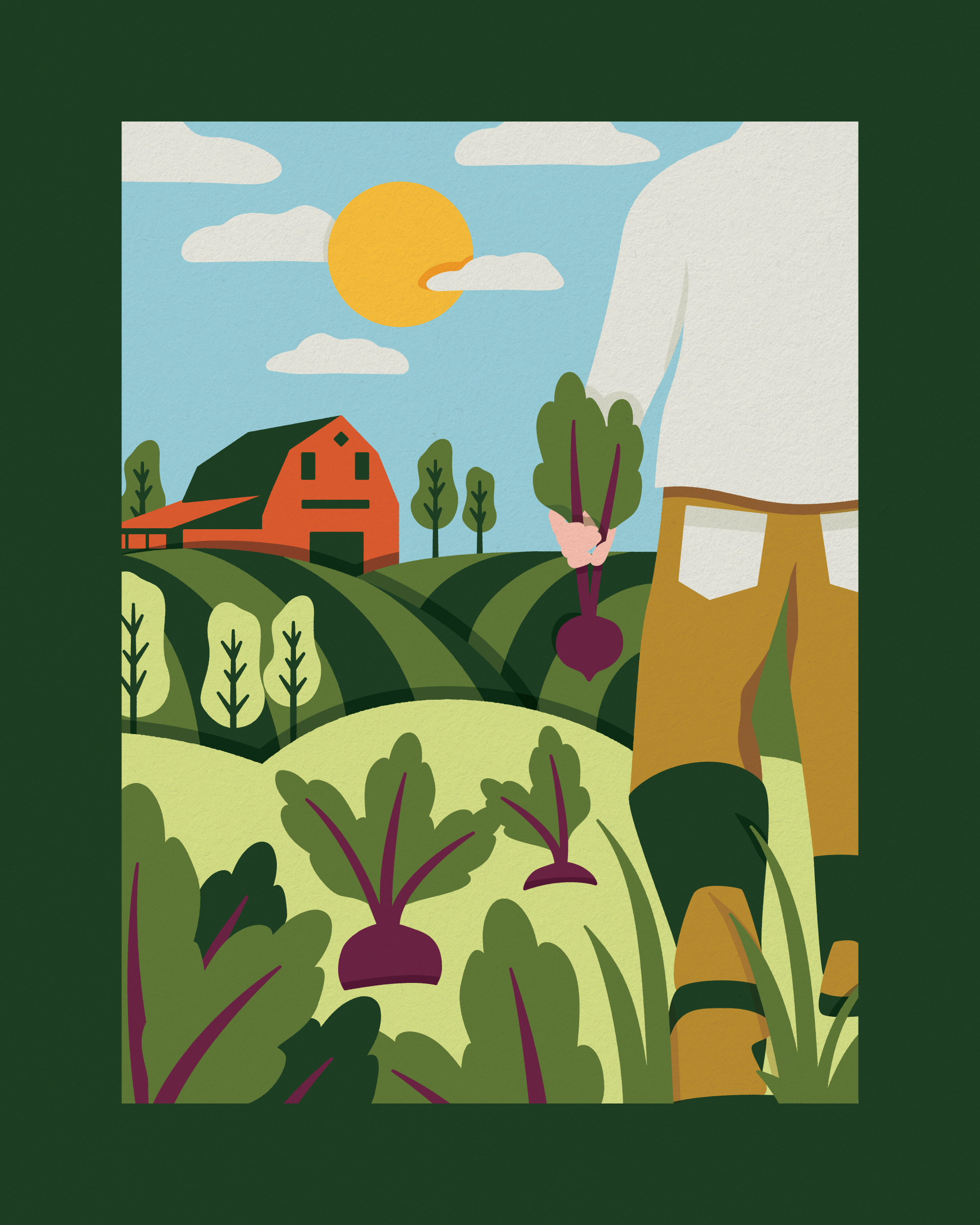 Route 7 Provisions Illustration, 2024 artwork barn branding farm farmer illustration landscape produce vegetables virginia