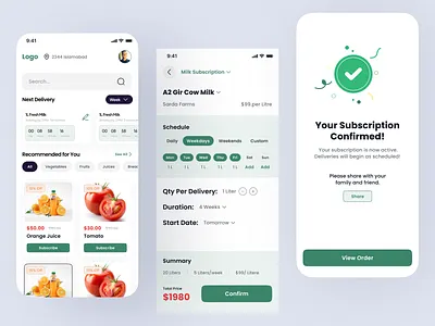 Milk & Grocery Delivery App – Smart Subscription UI app design clean ui delivery app figma graphic design minimal design mobile app secdule delivery subscription app ui uiux user friendly