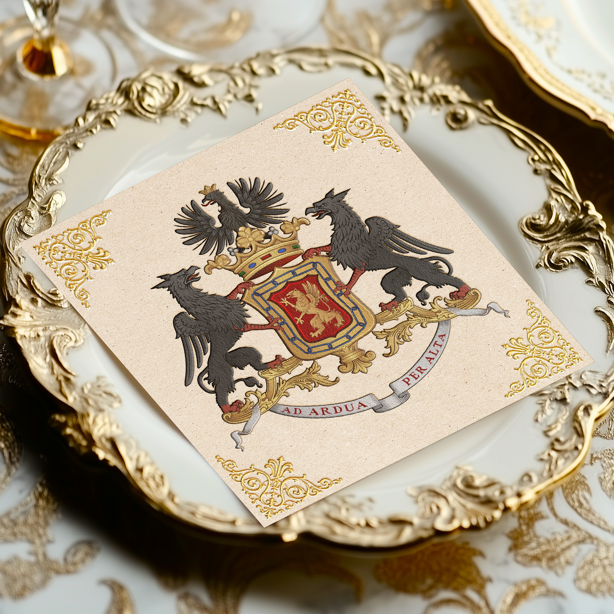 The Royal Griffins Coat of Arms branding coat of arms crest emblem family crest gold logo heraldic logo heraldry invitation logo luxury logo traditional logo wedding card