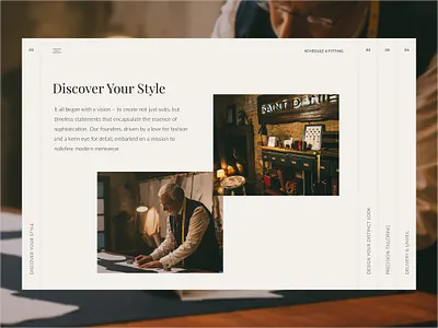 Custom Suit Website Design beige tones clean typography craftsmanship custom suits gold gold accents luxury fashion menswear minimal layout muted olive premium look responsive layout soft soft colors subtle details suits web aesthetics yellow