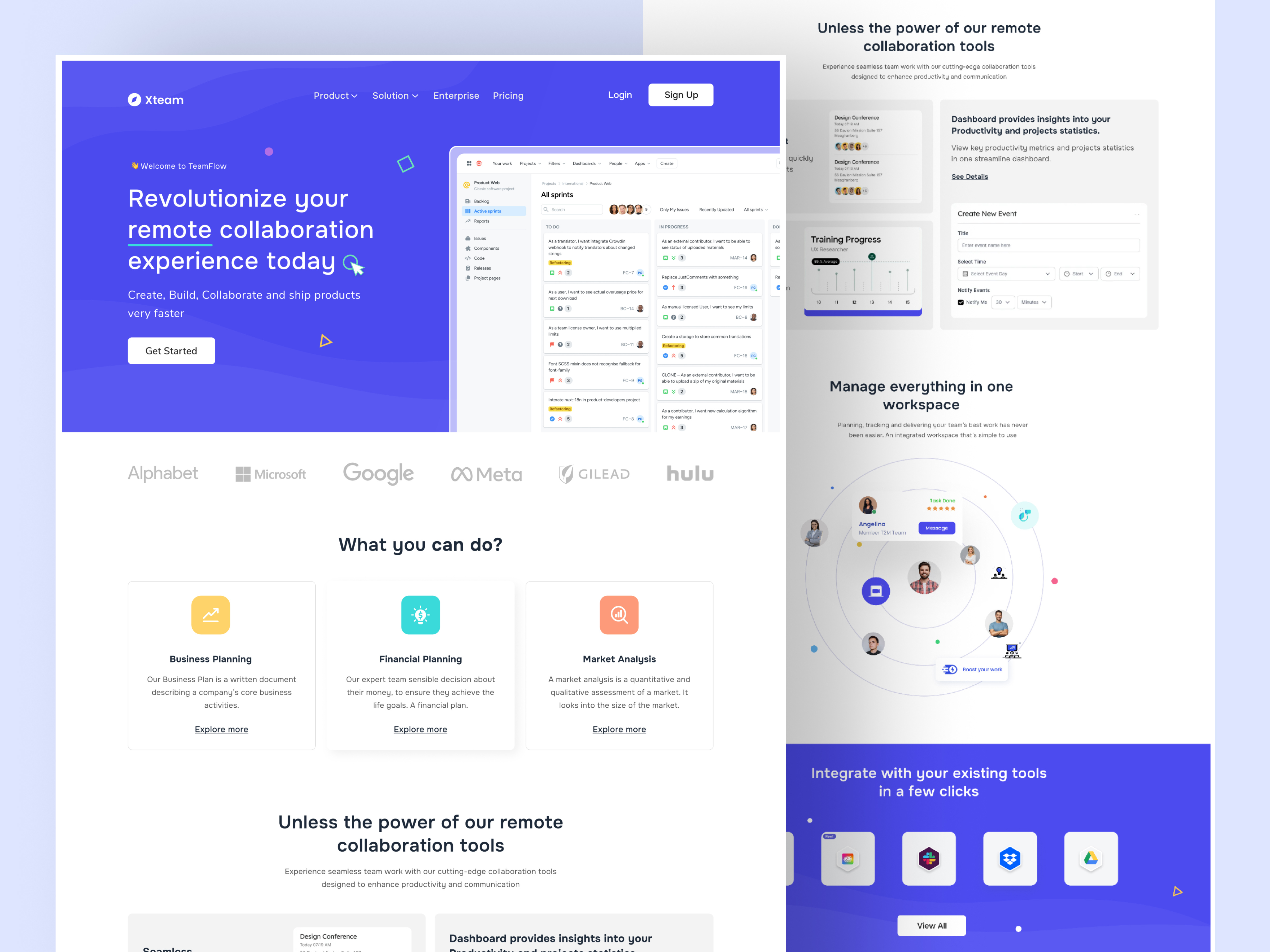 Xteam - SaaS Team Collaboration Landing Page clean organized product design productivity progress roadmap saas design saas products saas project saas website design task management task tracking team collaboration team collaboration website team management timeline tracking website workflow workspace
