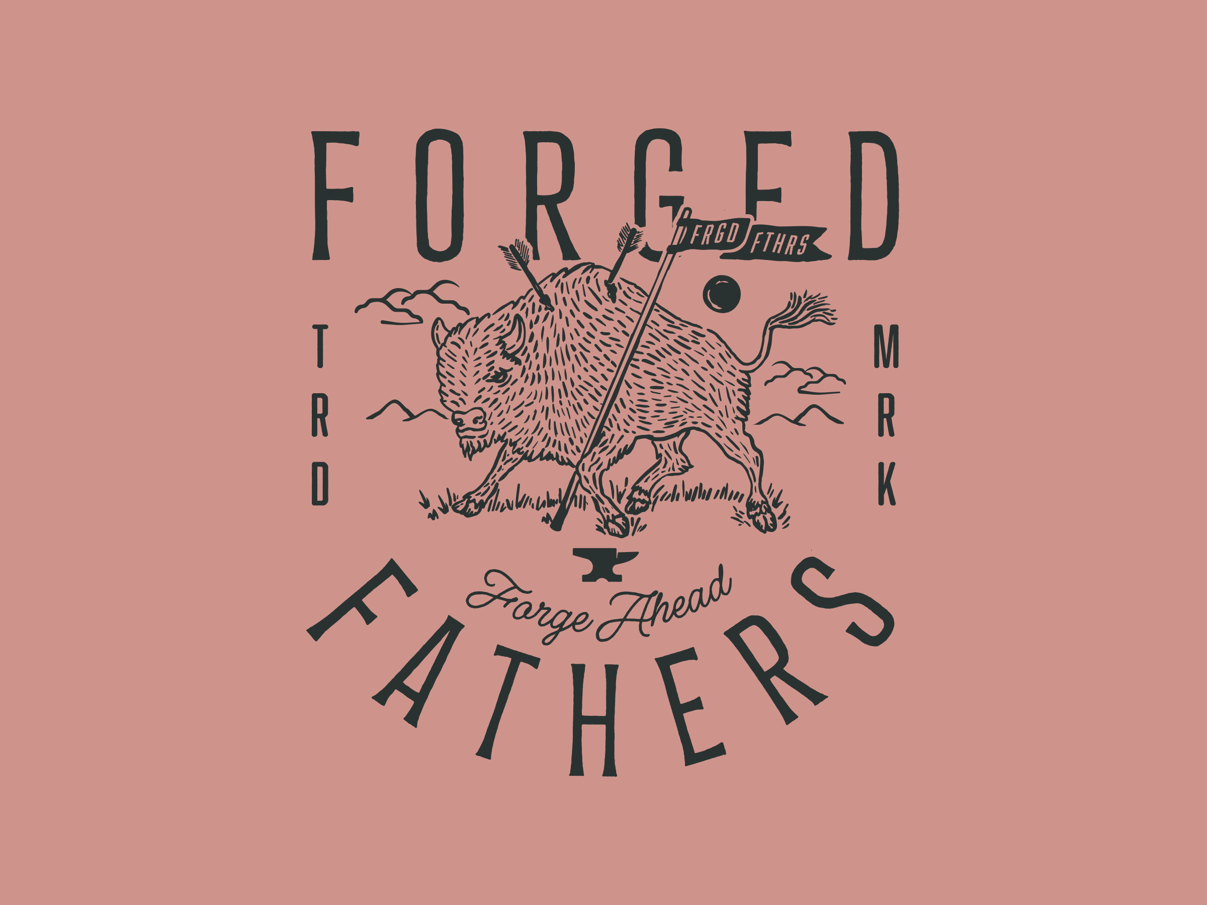 Forge ahead buffalo graphic apparel branding buffalo cloud flag illustration mountains sun type