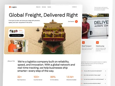 Loggies - Logistic Services Landing Page analytics cargo courier delivery export freight freight solutions global logistics import logistics ocean freight road transport shipment shipping shipping services supply supplychain tracking transport warehouse
