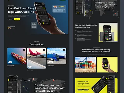 Transport Landing Page Design business website cargo containor delivery landing page logistices shipping transport ui design ui ux design web interface design web ui design