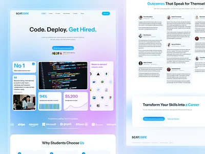 SCATCODE - Coding Bootcamp Platform bento blue bootcamp code coding design figma gradient graphic design landing page pink ui ux web webdesign website white