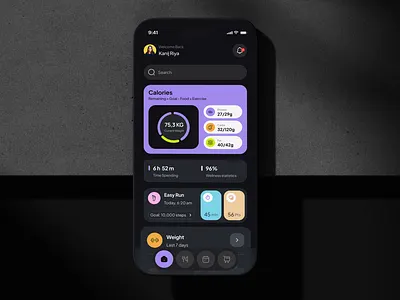 🏋️‍♀️ Fitness App UI – Dark branding calorie counter carb darkmood darkmood design fitness minimal mobile app trendy ui website