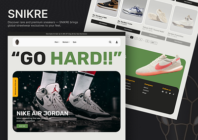 SNIKRE - luxery shoe website creative direction figma design landing page modern web design responsive design ui ui design uiux design user experience user interface ux design visual design web design website concept