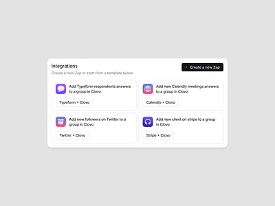 Clovo CRM - Integration Page Design calendly clean design collaboration crm dashboard filllo filllodesign integrate integration minimal design setting setup typeform ui design ui ux web app web design