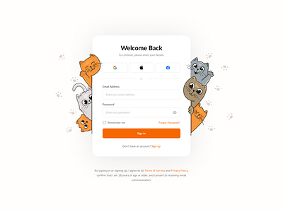 Sign In • Website cat design in input orange page pets pop registration sign ui up ux web welcome