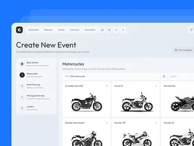 Steps & Motorcycles • CRM bar bike blocks crm dashboard design event header input logo moto motorcycles nav new saas select steps ui ux web