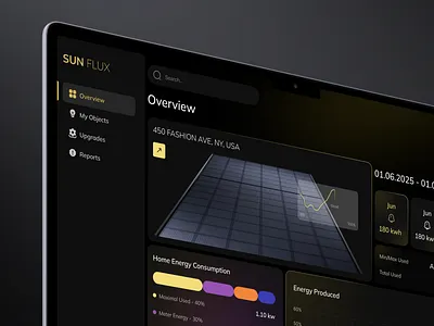 SUNFLUX - Solar Panel Dashboard ai app design crm dashboard energy management mobile monitoring panel renewable saas solar solar panel solarpanel ui ux web app