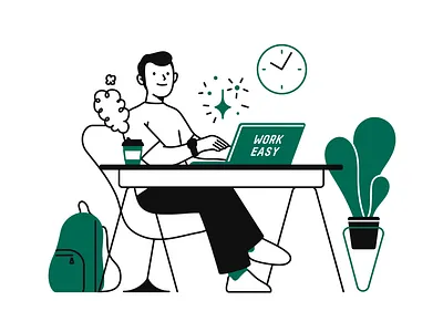 Work Easy #1 creative flat idea illustration insite lineart man minimalistic office vector work