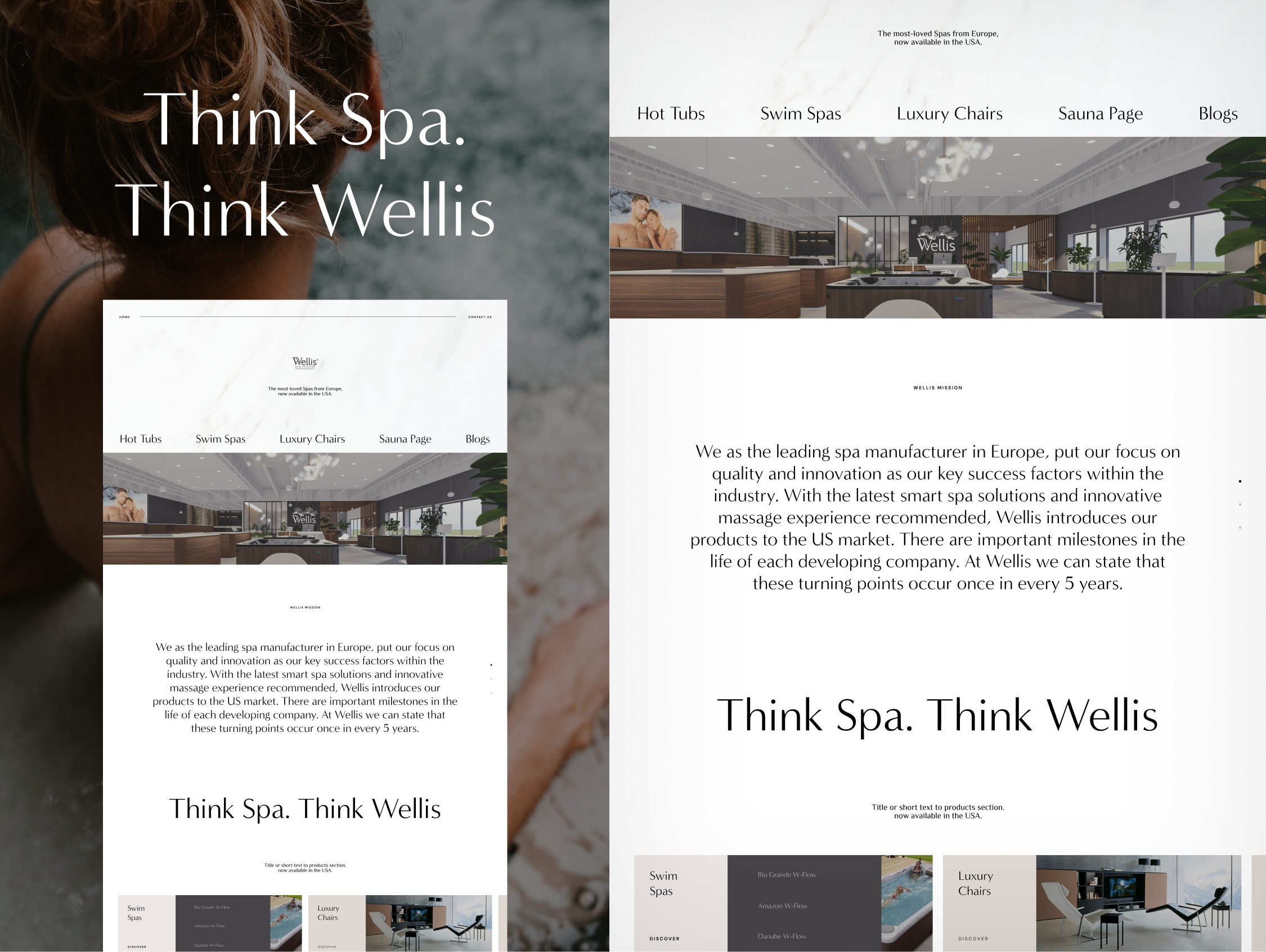 Website Layout for Lux European Home Spa Dealer in US ambience classy clean corporate site corporate website delicate lux minimal spa typography ui web design web designer web ui website website design website designer website layout