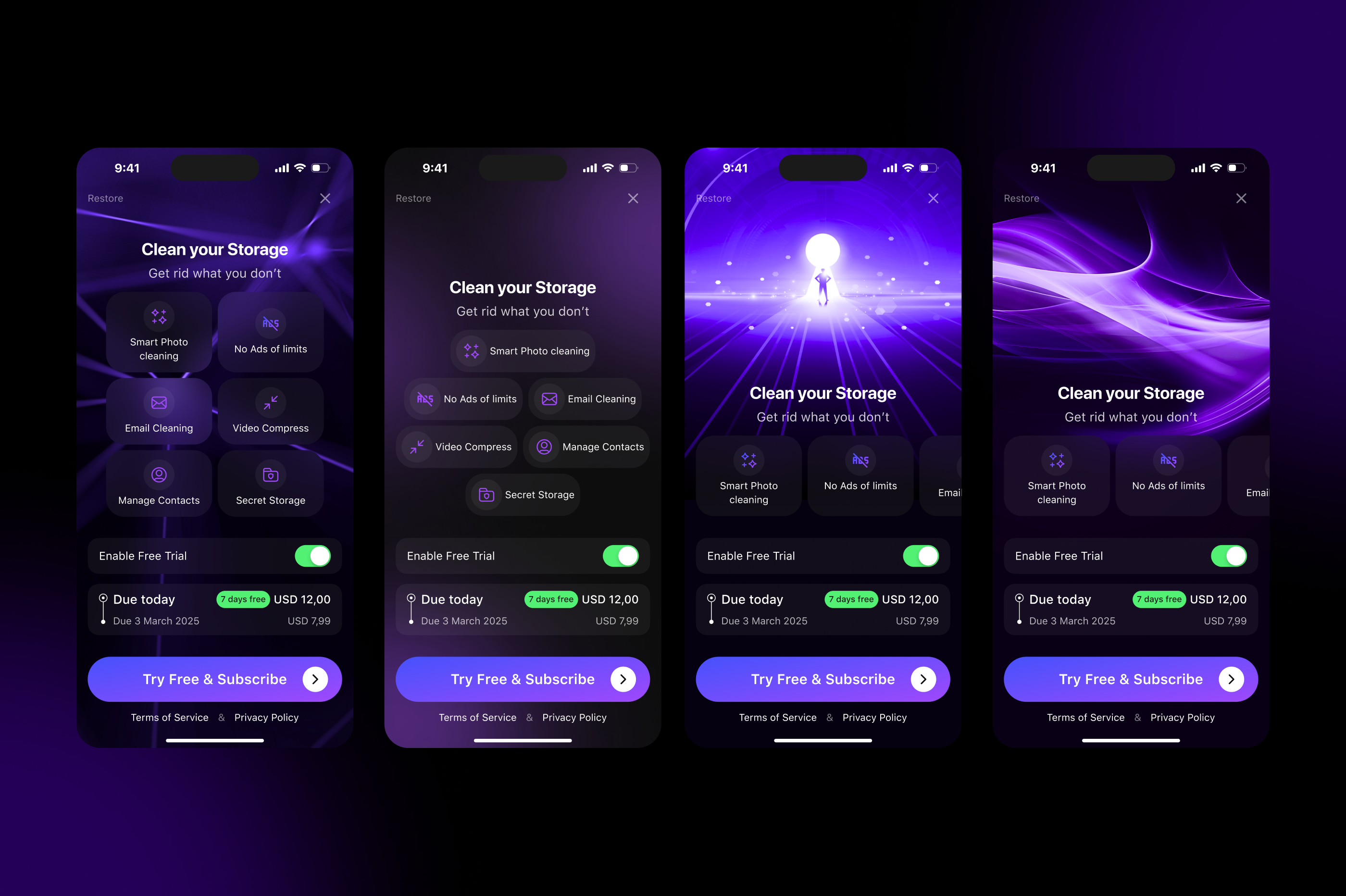 CLEANUP APP | STORAGE | SUBSCRIBE app design ios mobile app ui uiux ux