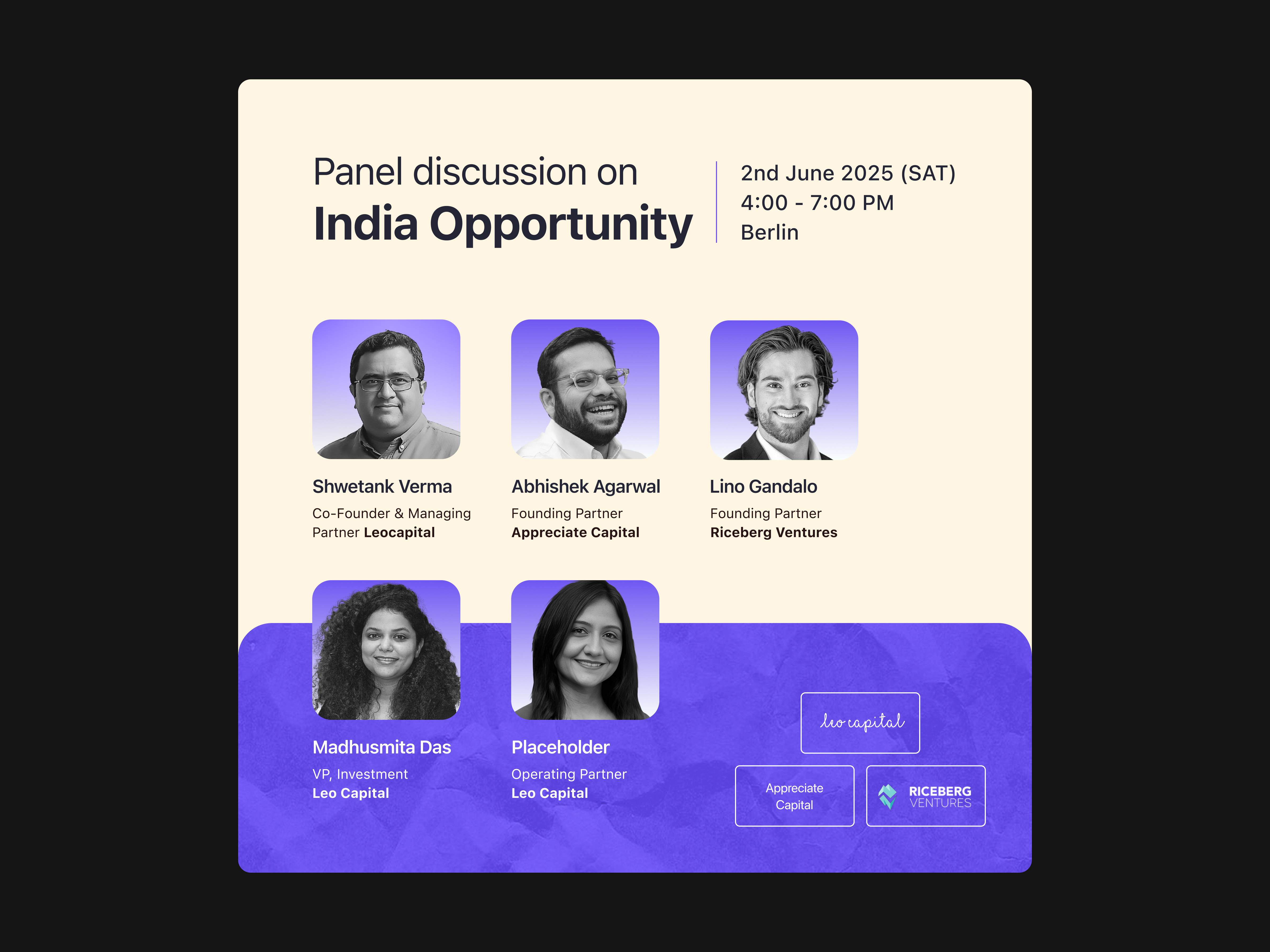 Panel Discussion on India Opportunity appreciate capital event gia global indian alpha leocapital panel discussion rajul garg shwetank verma social media posts speakers ui vc venture capital